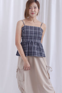 Elly Plaids Spag Peplum Top In Black