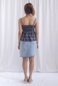 Elly Plaids Spag Peplum Top In Black