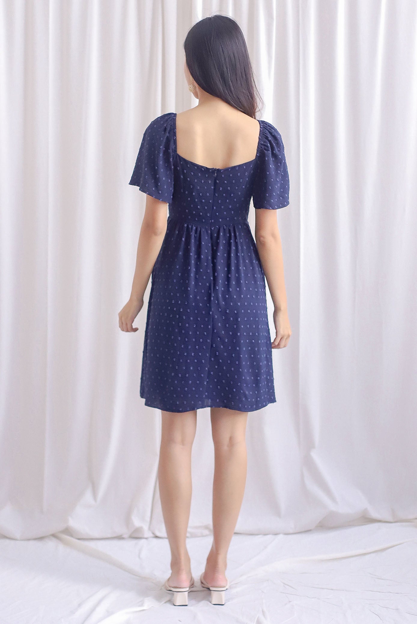 Navy blue flutter sleeve hot sale dress