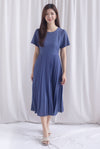 Elon Sleeved Pleat Midi Dress In Steel Blue
