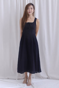 Emilia Ruched Lattice Corset Sleeveless Midi Dress In Black