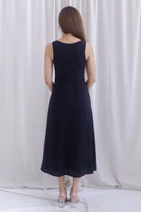 Emilia Ruched Lattice Corset Sleeveless Midi Dress In Black