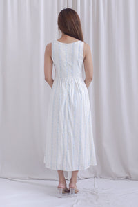 Emilia Ruched Lattice Corset Sleeveless Midi Dress In Blue Floral