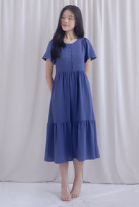 Emmie Flutter Sleeve Buttons Maxi Dress In Steel Blue