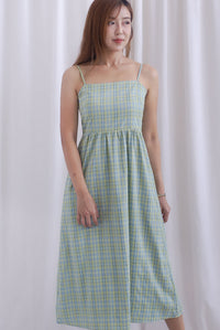 Erica Plaids Spag Midi Dress In Seafoam Green