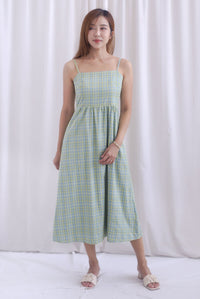 Erica Plaids Spag Midi Dress In Seafoam Green