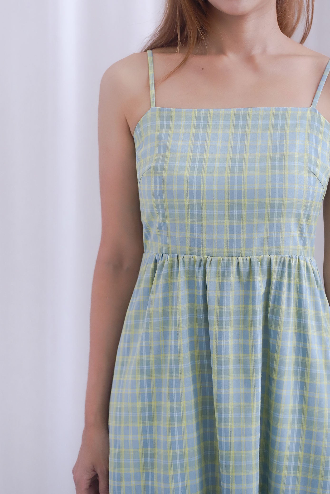 Erica Plaids Spag Midi Dress In Seafoam Green
