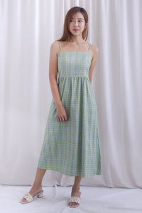 Erica Plaids Spag Midi Dress In Seafoam Green