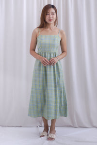Erica Plaids Spag Midi Dress In Seafoam Green
