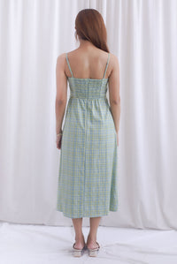 Erica Plaids Spag Midi Dress In Seafoam Green