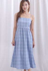 Erica Plaids Spag Midi Dress In Skyblue