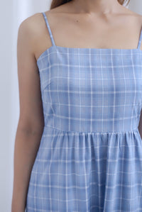 Erica Plaids Spag Midi Dress In Skyblue