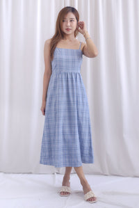 Erica Plaids Spag Midi Dress In Skyblue