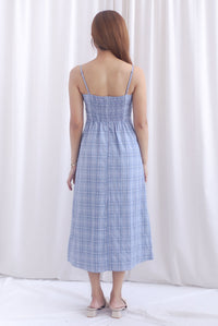 Erica Plaids Spag Midi Dress In Skyblue