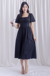 Esme Puffy Sleeve Empire Maxi Dress In Black