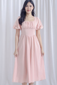 Esme Puffy Sleeve Empire Maxi Dress In Pink