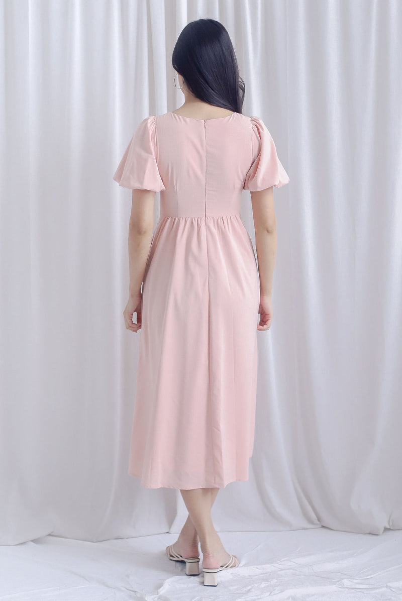 Esme Puffy Sleeve Empire Maxi Dress In Pink