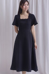 *Restocked* Esmeralda Sleeved Scallop Neckline Skater Dress In Black