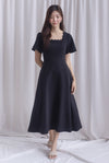 *Restocked* Esmeralda Sleeved Scallop Neckline Skater Dress In Black