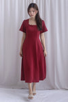 *Restocked* Esmeralda Sleeved Scallop Neckline Skater Dress In Wine Red