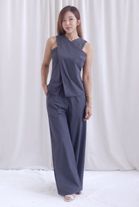 Estelle Cross Over Overlap Top In Charcoal Grey