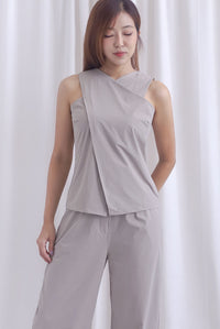 Estelle Cross Over Overlap Top In Taupe