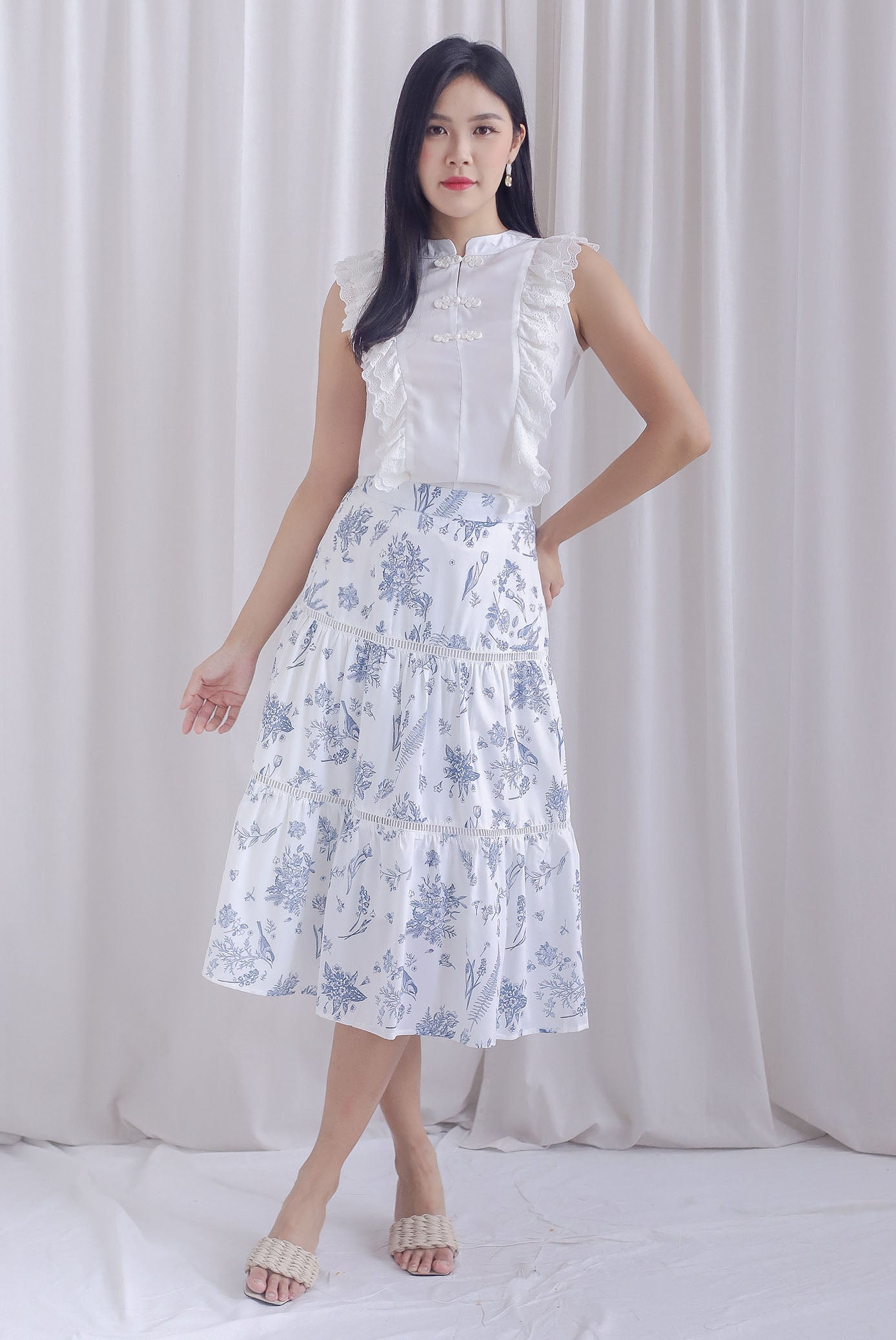 Evan Porcelain Tiered Skirt In Blue