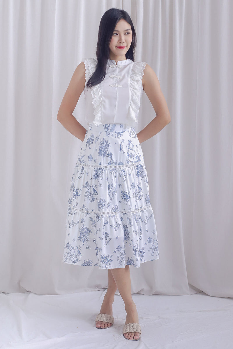 Evan Porcelain Tiered Skirt In Blue