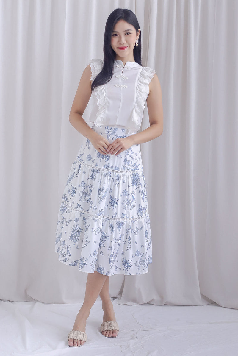 Evan Porcelain Tiered Skirt In Blue