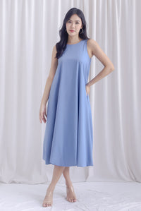 Everly Balloon Trapeze Maxi Dress In Blue