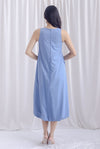 Everly Balloon Trapeze Maxi Dress In Blue