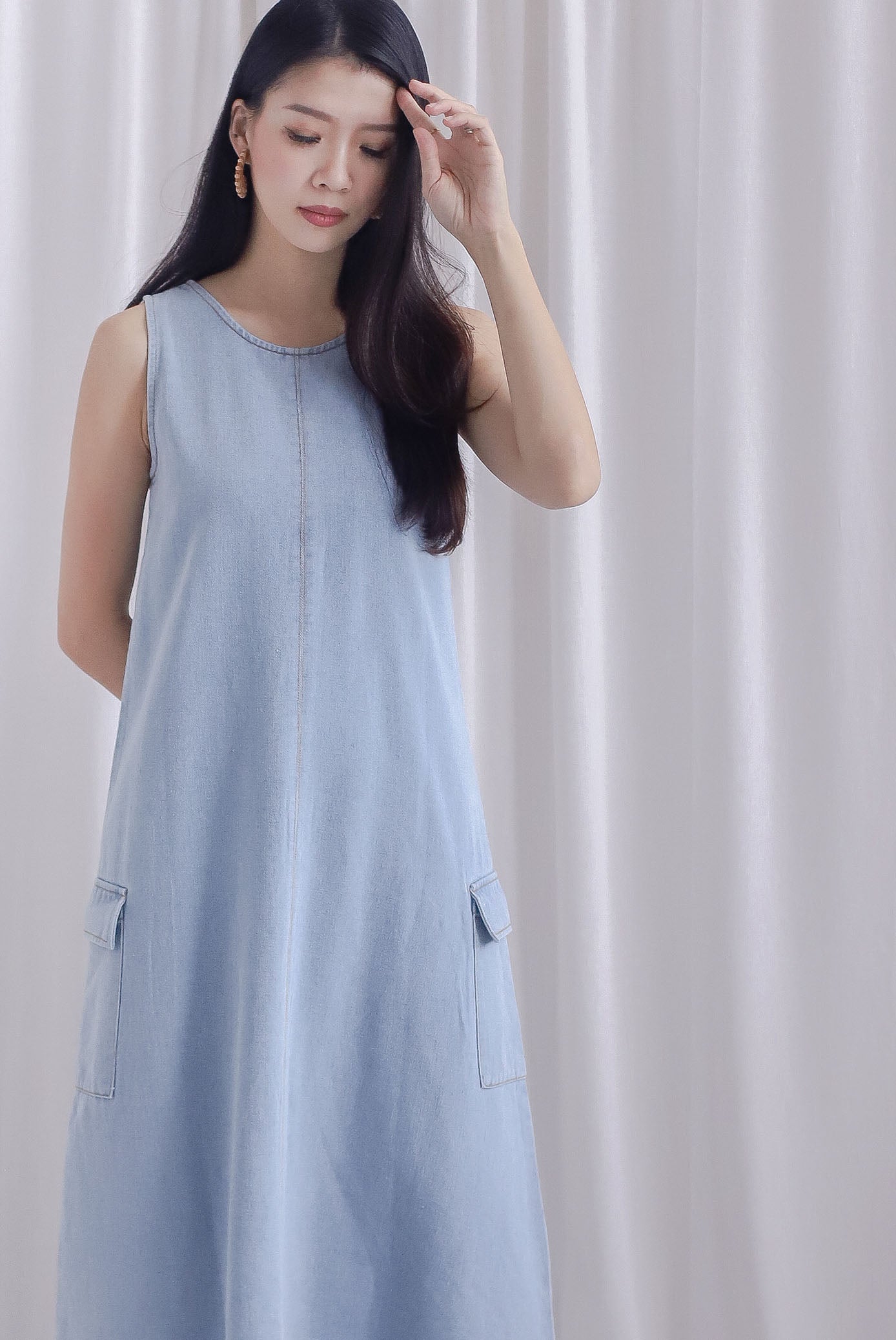 Faith Denim Cargo Two Way Dress In Light Wash