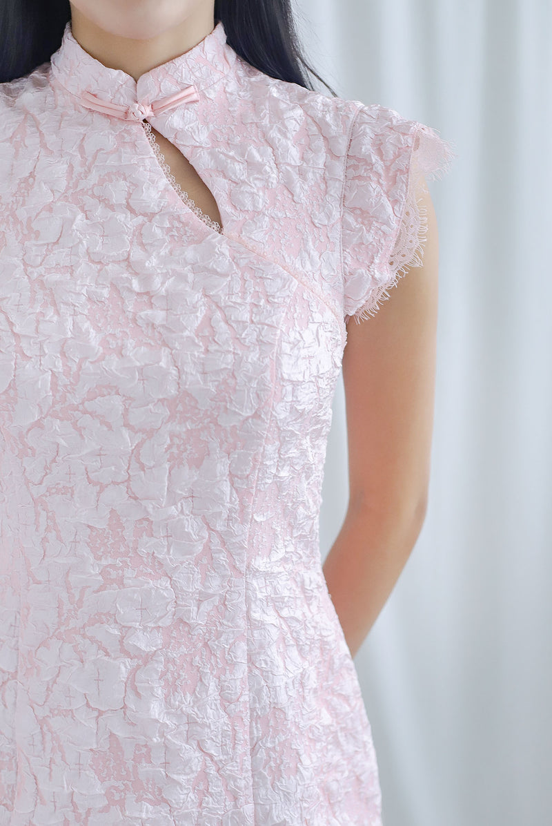 Fayre Emboss Cheongsam Dress In Pink