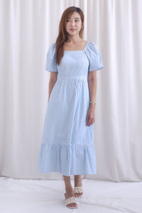 Felicia Flutter Sleeves Stripes Midi Dress In Blue