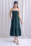 Fenti Spaghetti Smocked Maxi Dress In Forest Green