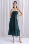 Fenti Spaghetti Smocked Maxi Dress In Forest Green