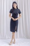 Ferlyn Twist Waist Sleeved Dress In Dark Grey