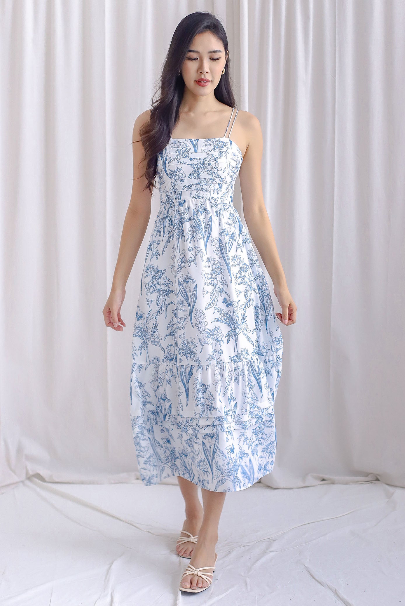 Fleur Double Spag Pleat Maxi Dress In Teal Porcelain