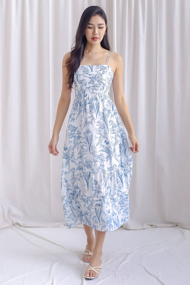 Fleur Double Spag Pleat Maxi Dress In Teal Porcelain