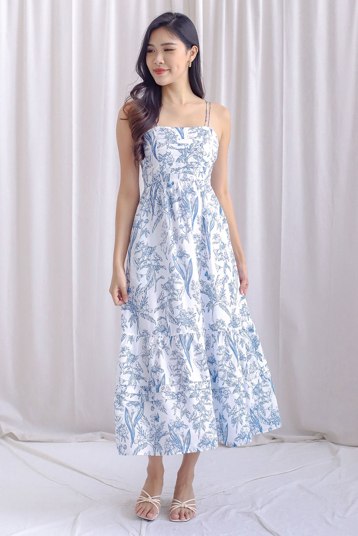 Fleur Double Spag Pleat Maxi Dress In Teal Porcelain
