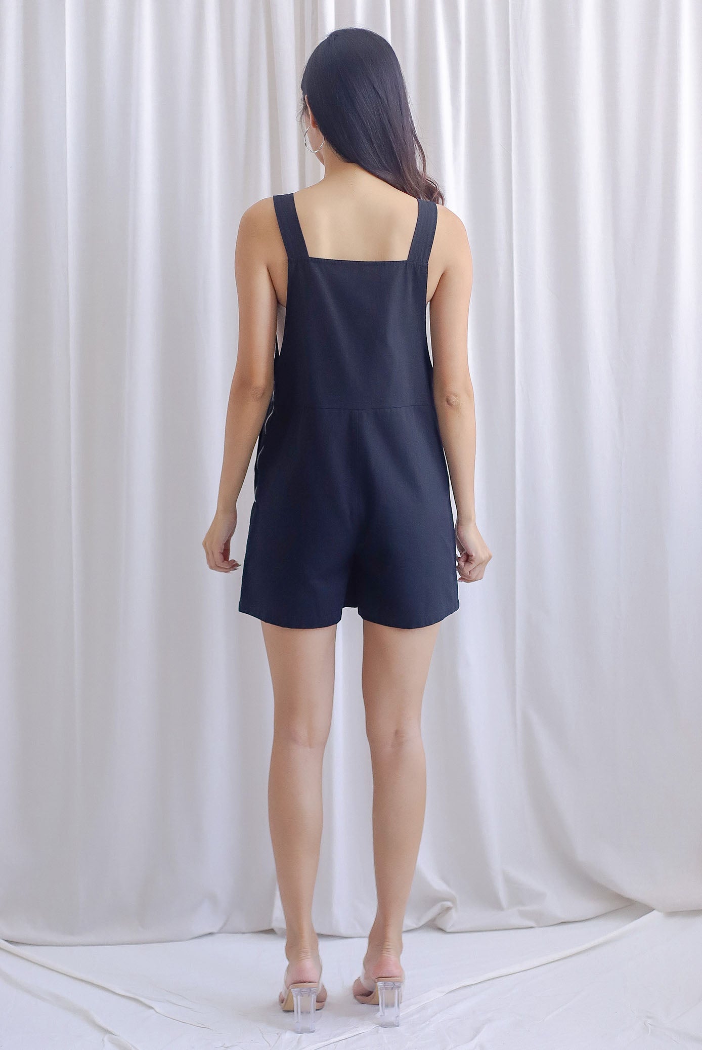 Floy Dungaree Romper In Black