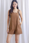 Floy Dungaree Romper In Chocolate