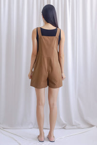 Floy Dungaree Romper In Chocolate
