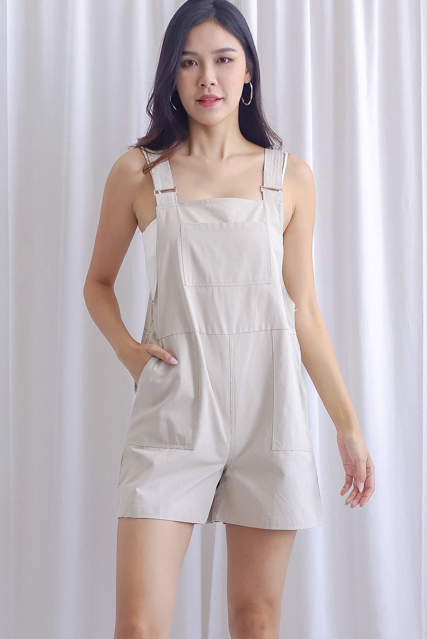 Floy Dungaree Romper In Cream – The Design Closets