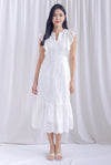 Flyn Eyelet Flutter Sleeve Tiered Dress In White
