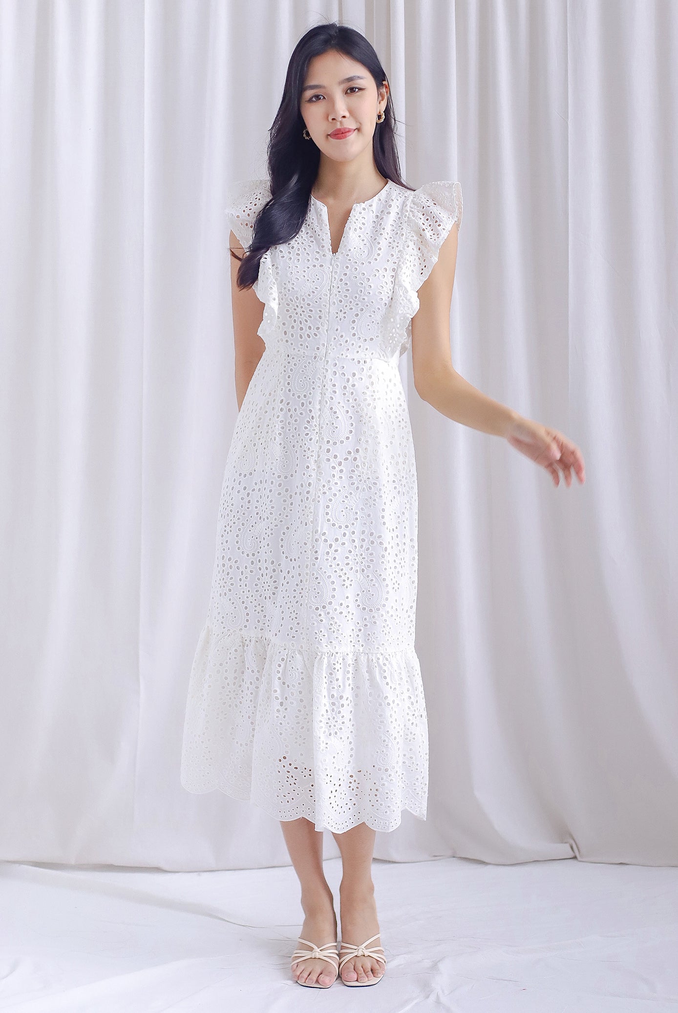 Eyelet flutter sleeve dress best sale