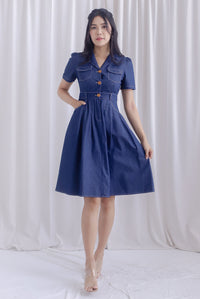 Ford Sleeved Denim Buttons Dress In Dark Denim