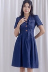 Ford Sleeved Denim Buttons Dress In Dark Denim