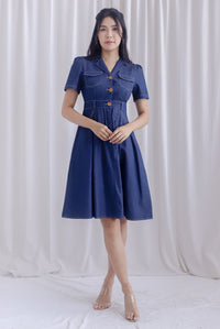 Ford Sleeved Denim Buttons Dress In Dark Denim