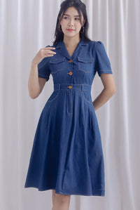 Ford Sleeved Denim Buttons Dress In Mid Denim